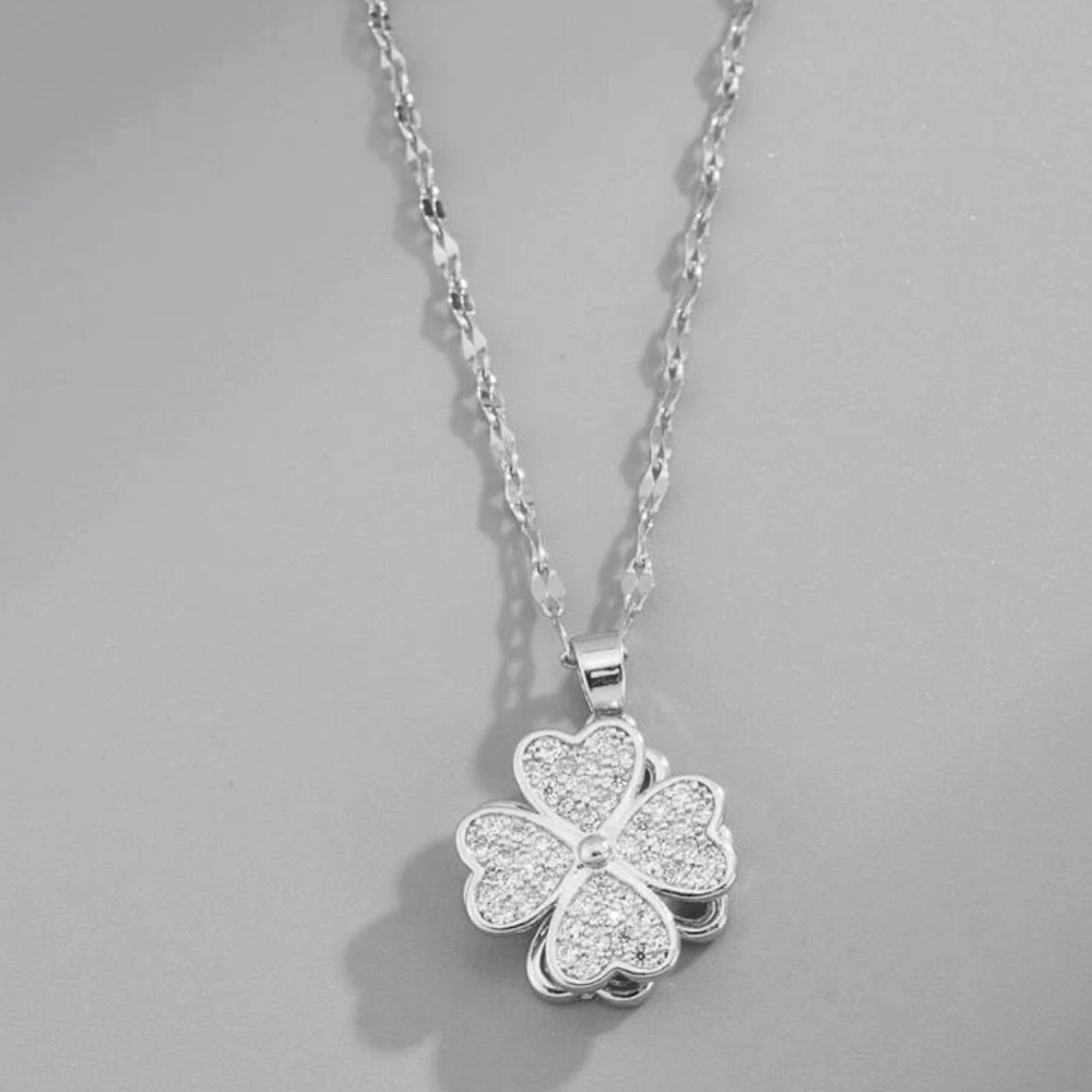 Silver tone clove rhinestones necklace. - Picture 1 of 1